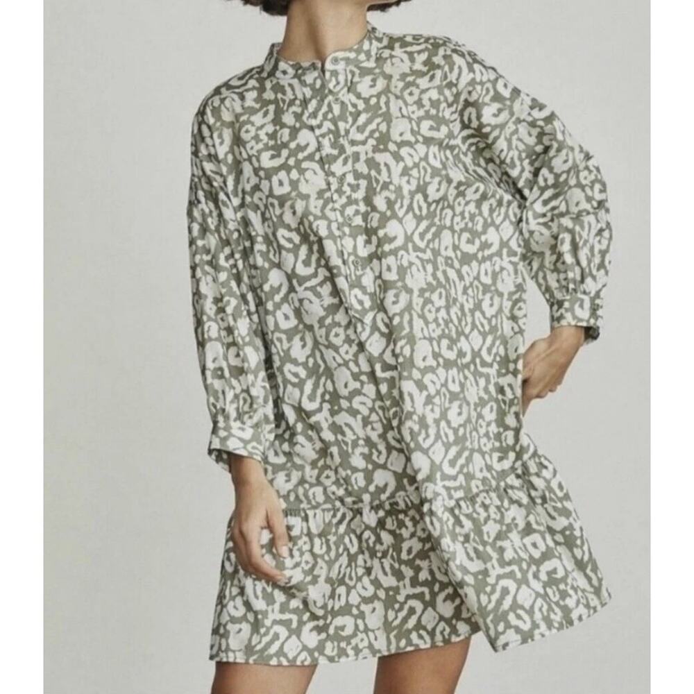 Elizabeth & James Tunic Peasant Dress Ruffled Hem Leopard Print Large